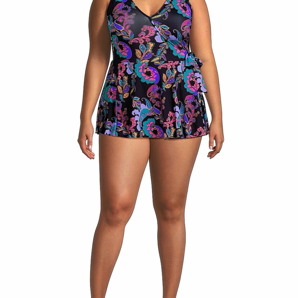 Johnny Was Fatima Wrap Skirt One Piece Swimsuit Black Paisley XL NWT Boho Luxury - Picture 9 of 10